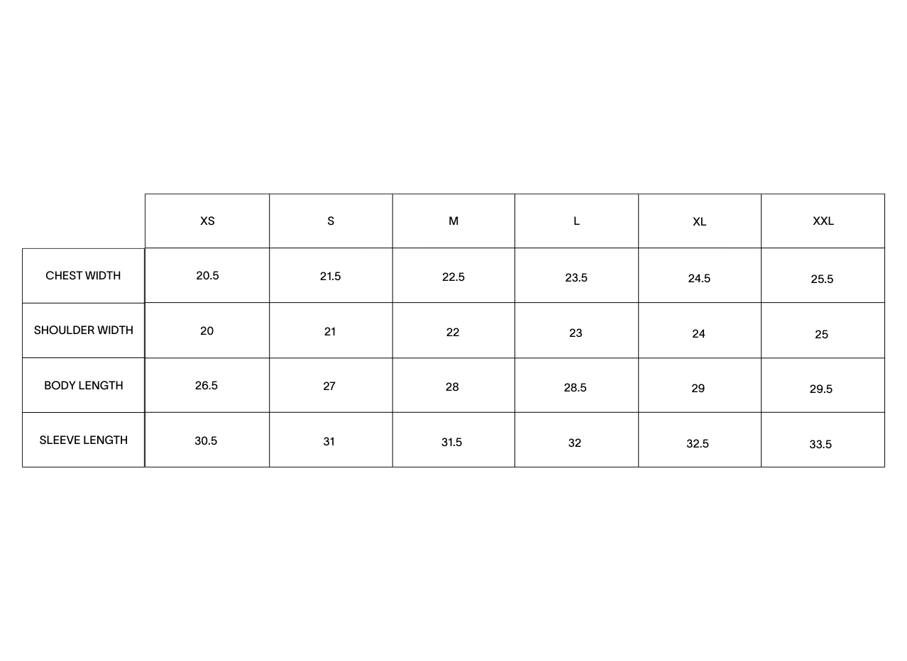 Product size guide