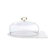 Cupola Cake Dome With Brass Handle And Marble Base - Medium | Clear Crystal/Brass/Marble