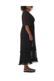 Pleated Georgette Maxi Dress | Black