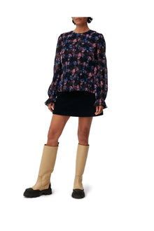Pleated Georgette Smock Blouse | Daisy Spray Lilac Sachet