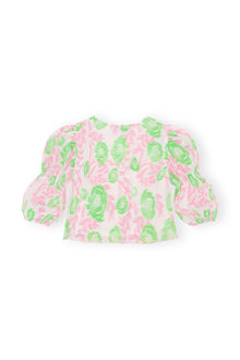 Pleated Georgette U neck Blouse | Pink Tulle