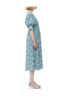 Pleated Georgette V neck Smock Midi Dress | Ice Water