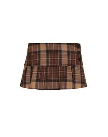 Pleated Micro Mini Skirt | Brown Plaid