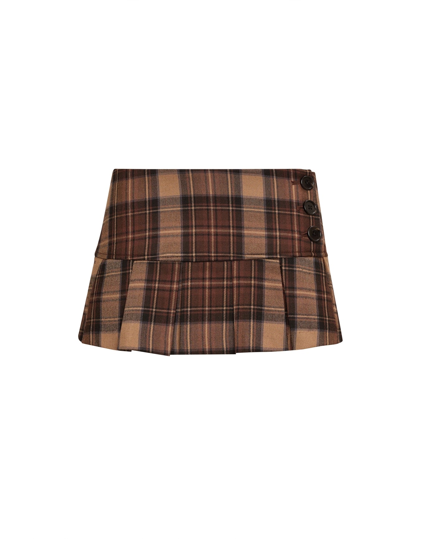 Pleated Micro Mini Skirt | Brown Plaid