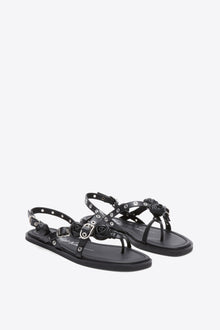 Strappy Eyelet Sandal with Rosettes | Black
