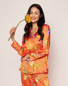 Women's Silk Pajama Set | Tangerine Brilliant Botanical