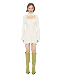 Pointelle Knit Turtleneck Dress | White