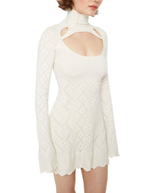 Pointelle Knit Turtleneck Dress | White