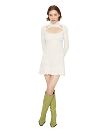 Pointelle Knit Turtleneck Dress | White