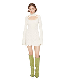 Pointelle Knit Turtleneck Dress | White