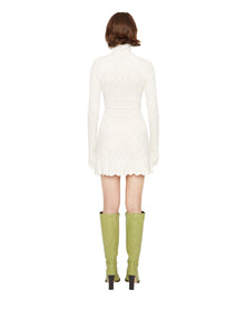 Pointelle Knit Turtleneck Dress | White
