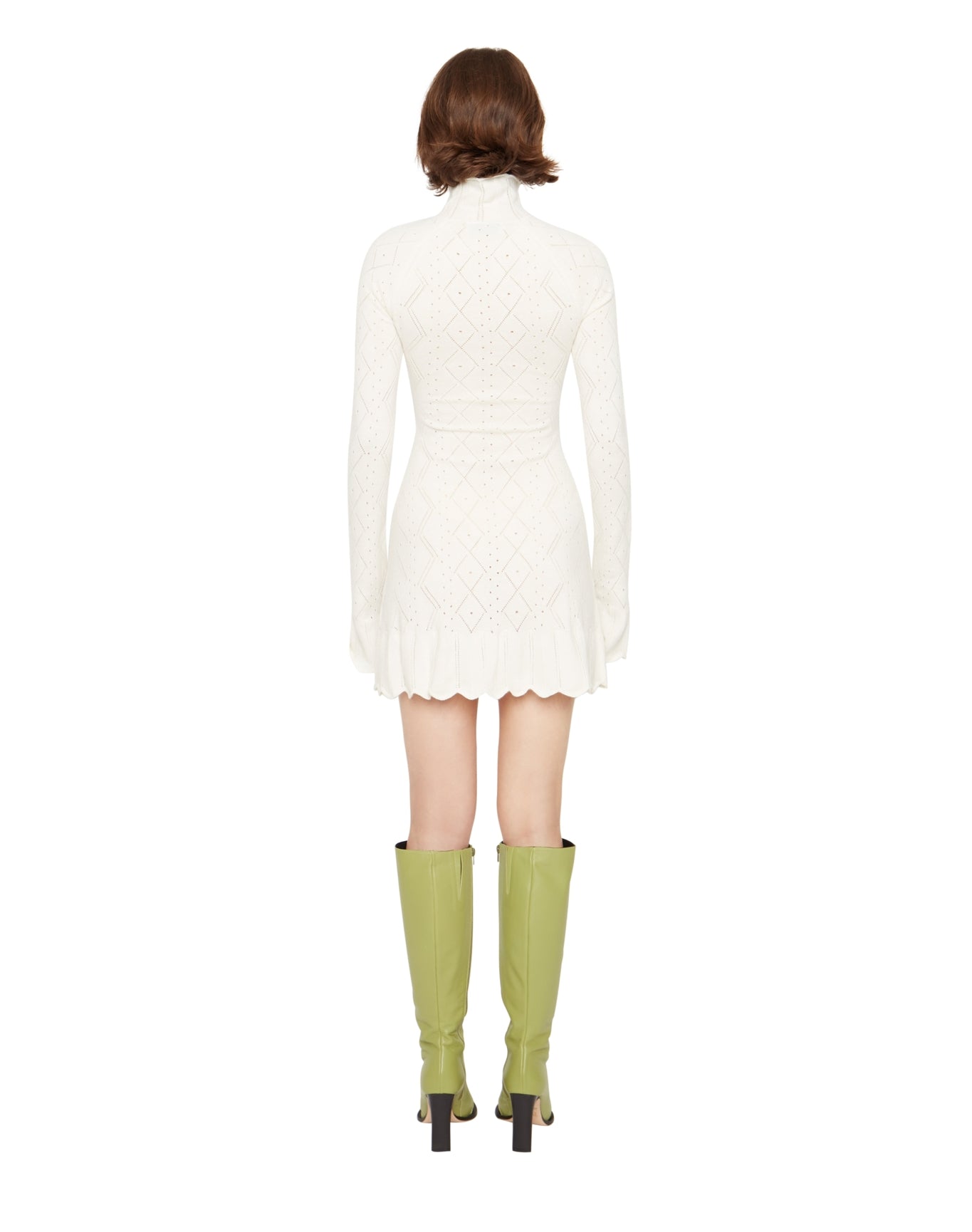 Pointelle Knit Turtleneck Dress | White