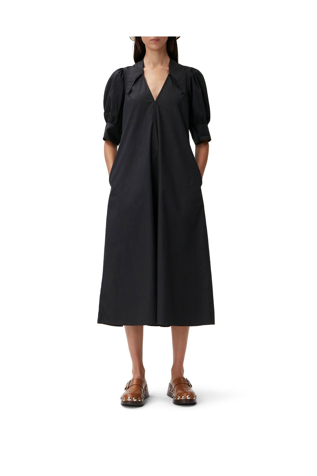 Poplin Midi Dress | Black