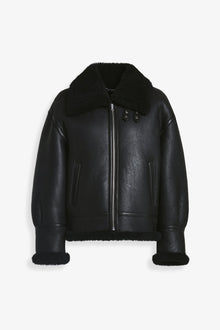 Nour Hammour Portia Modern Shearling Aviator Jacket Black - Silhouette