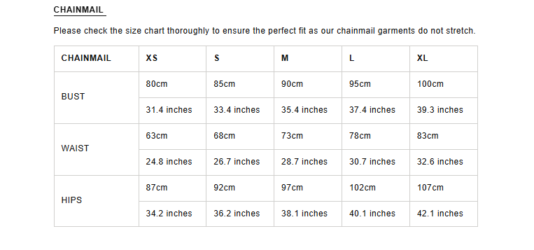 Product size guide