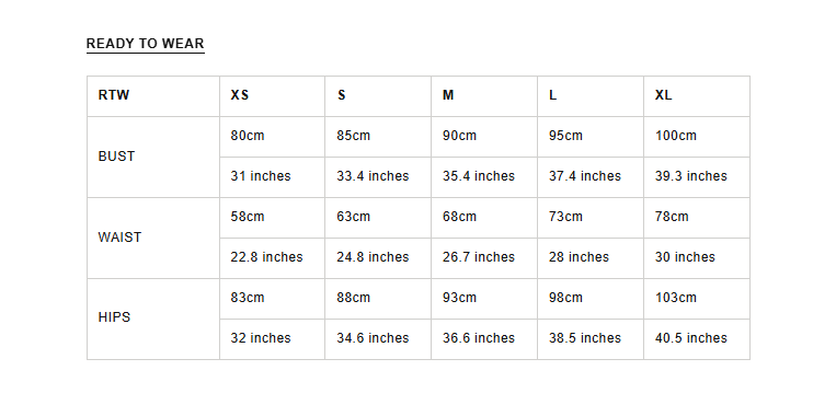 Product size guide