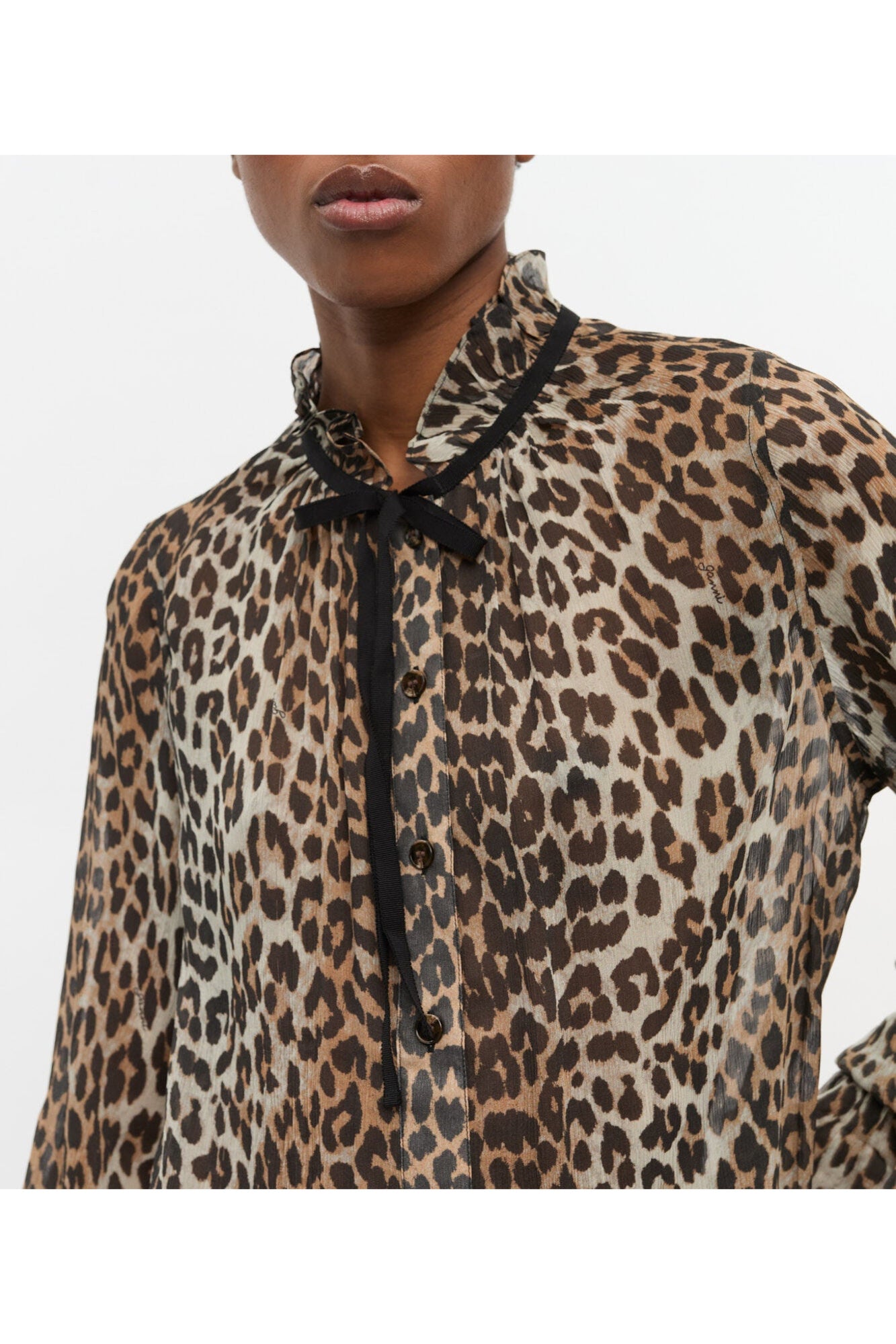 Print Chiffon Tie String Shirt | Leopard