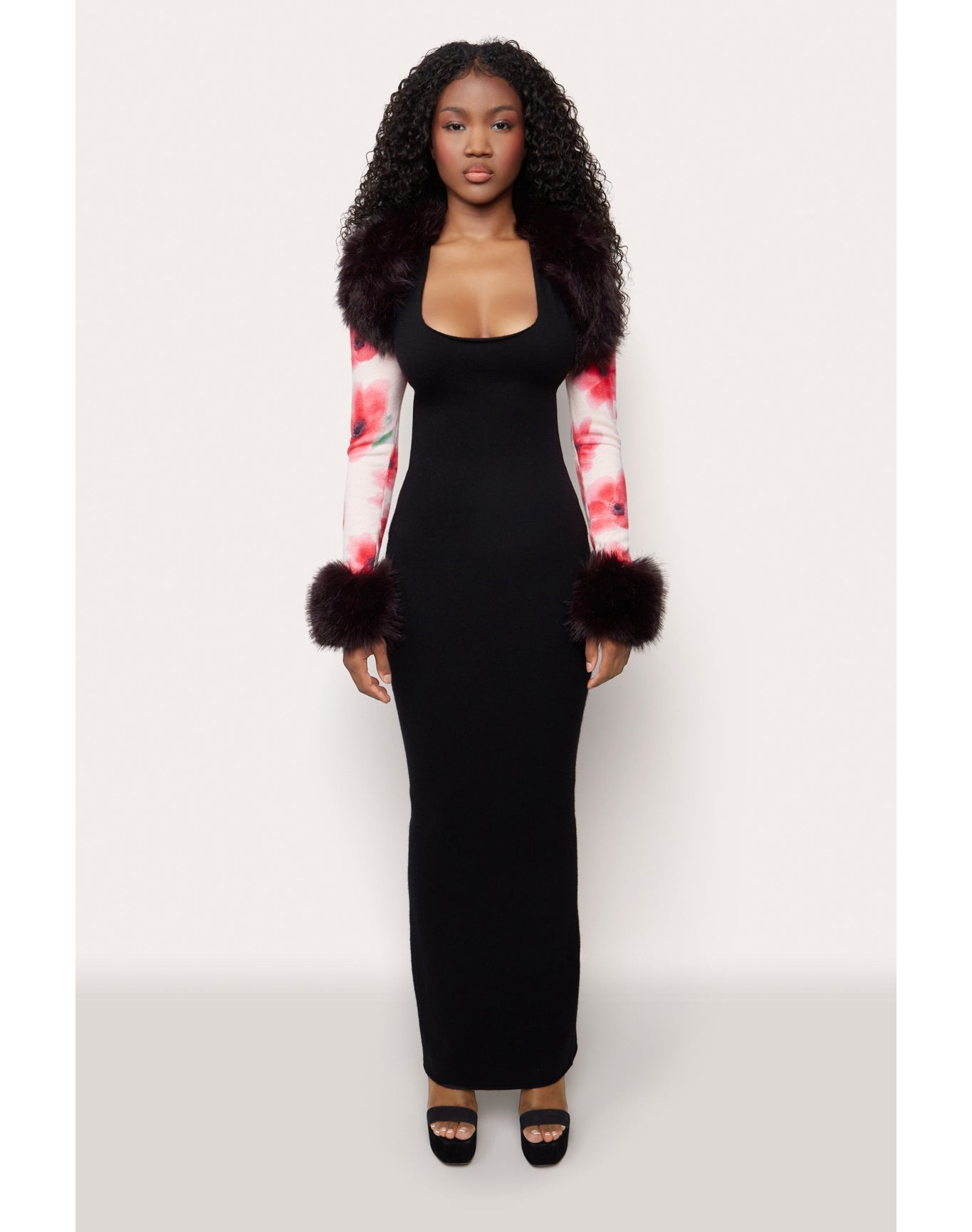 Printed Faux Fur Bolero | Water Floral