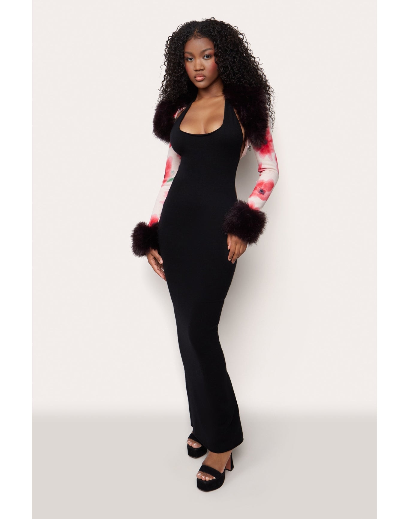 Printed Faux Fur Bolero | Water Floral