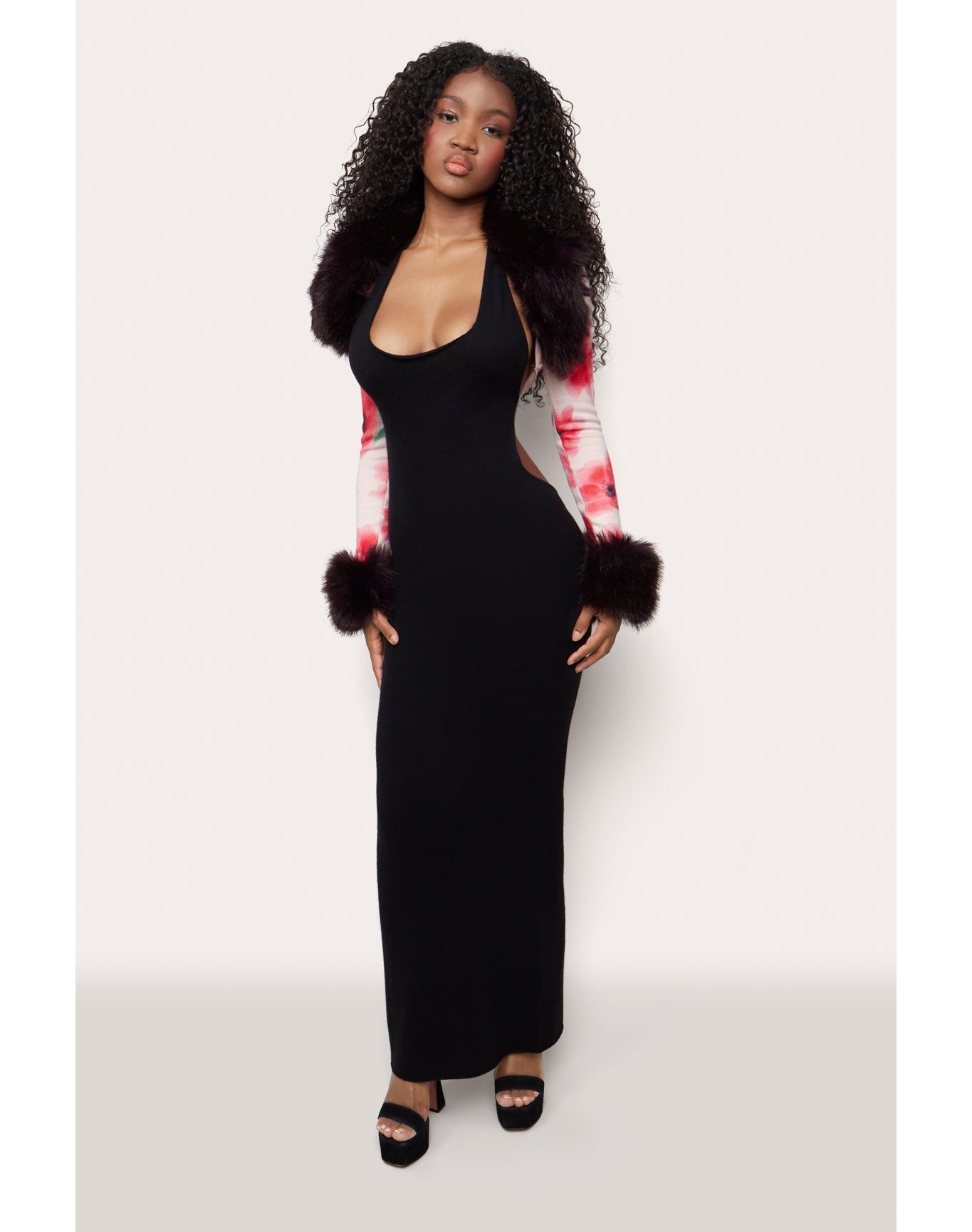 Printed Faux Fur Bolero | Water Floral