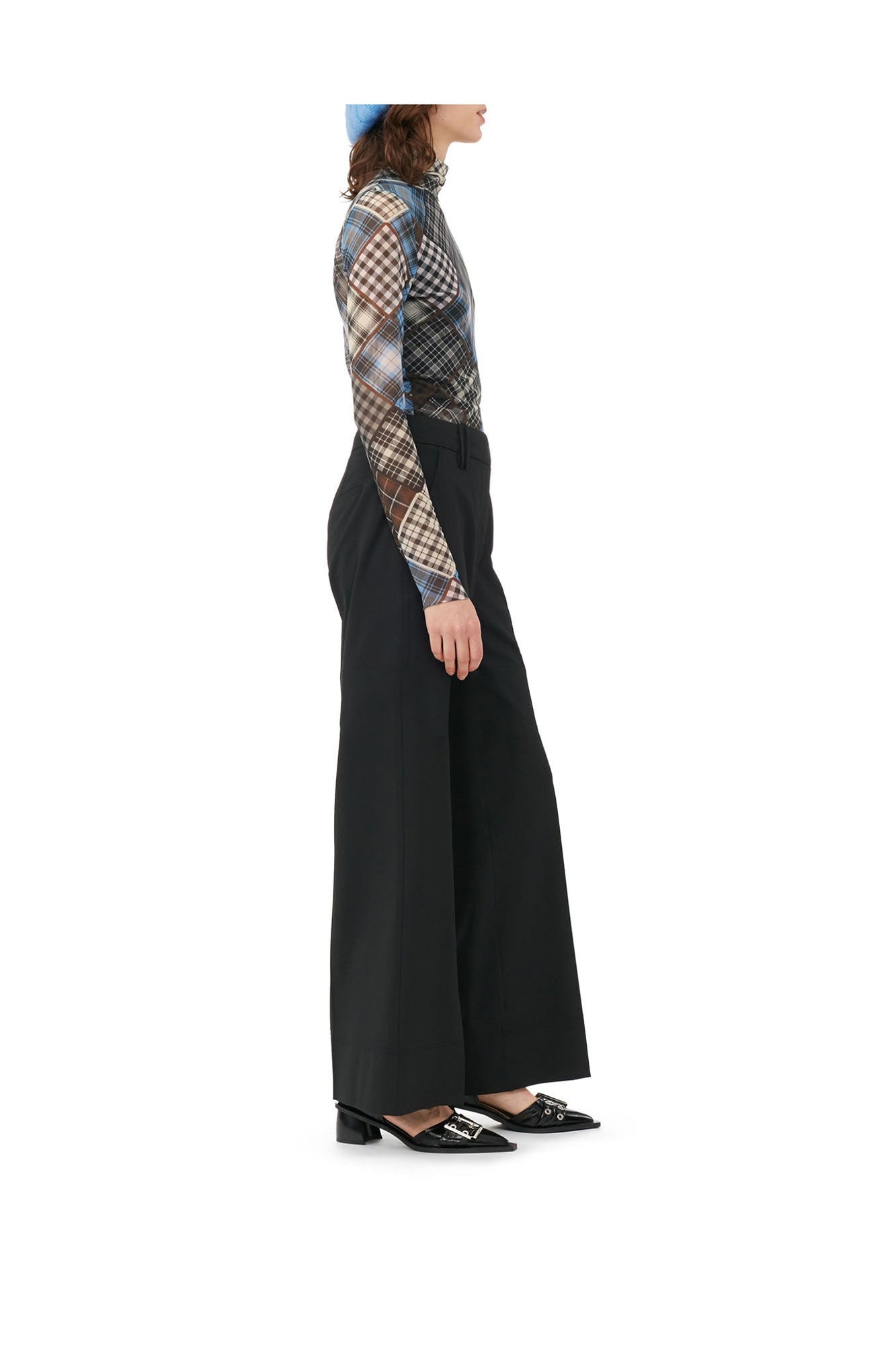 Printed Mesh Long sleeve Rollneck Sweater | Silver Lake Blue