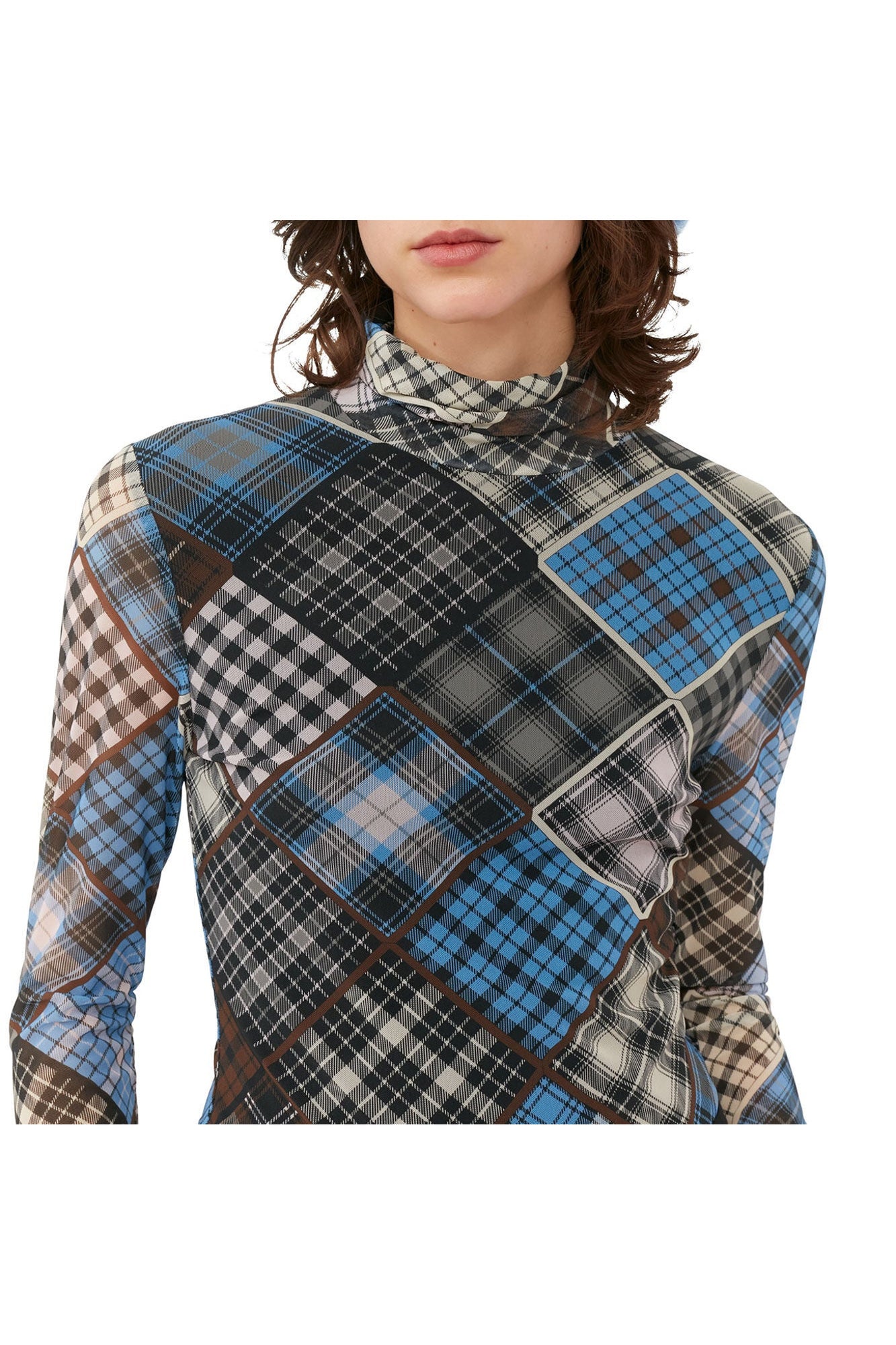 Printed Mesh Long sleeve Rollneck Sweater | Silver Lake Blue