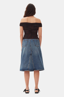 Printed Mesh Off shoulder Ruched Top | Bitter Chocolate