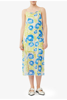 Printed Mesh Slip Dress | Strong Blue