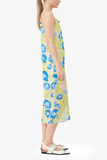 Printed Mesh Slip Dress | Strong Blue