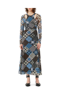 Printed Mesh Wrap Maxi Dress | Silver Lake Blue