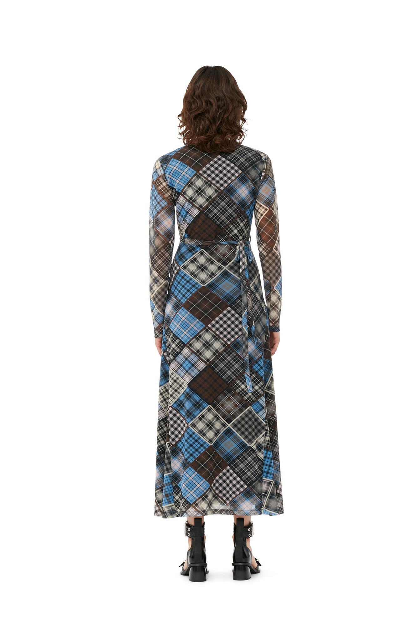 Printed Mesh Wrap Maxi Dress | Silver Lake Blue