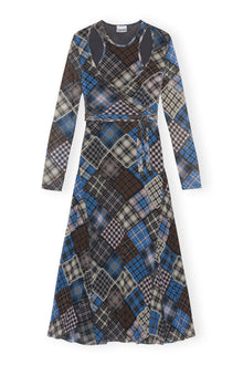 Printed Mesh Wrap Maxi Dress | Silver Lake Blue