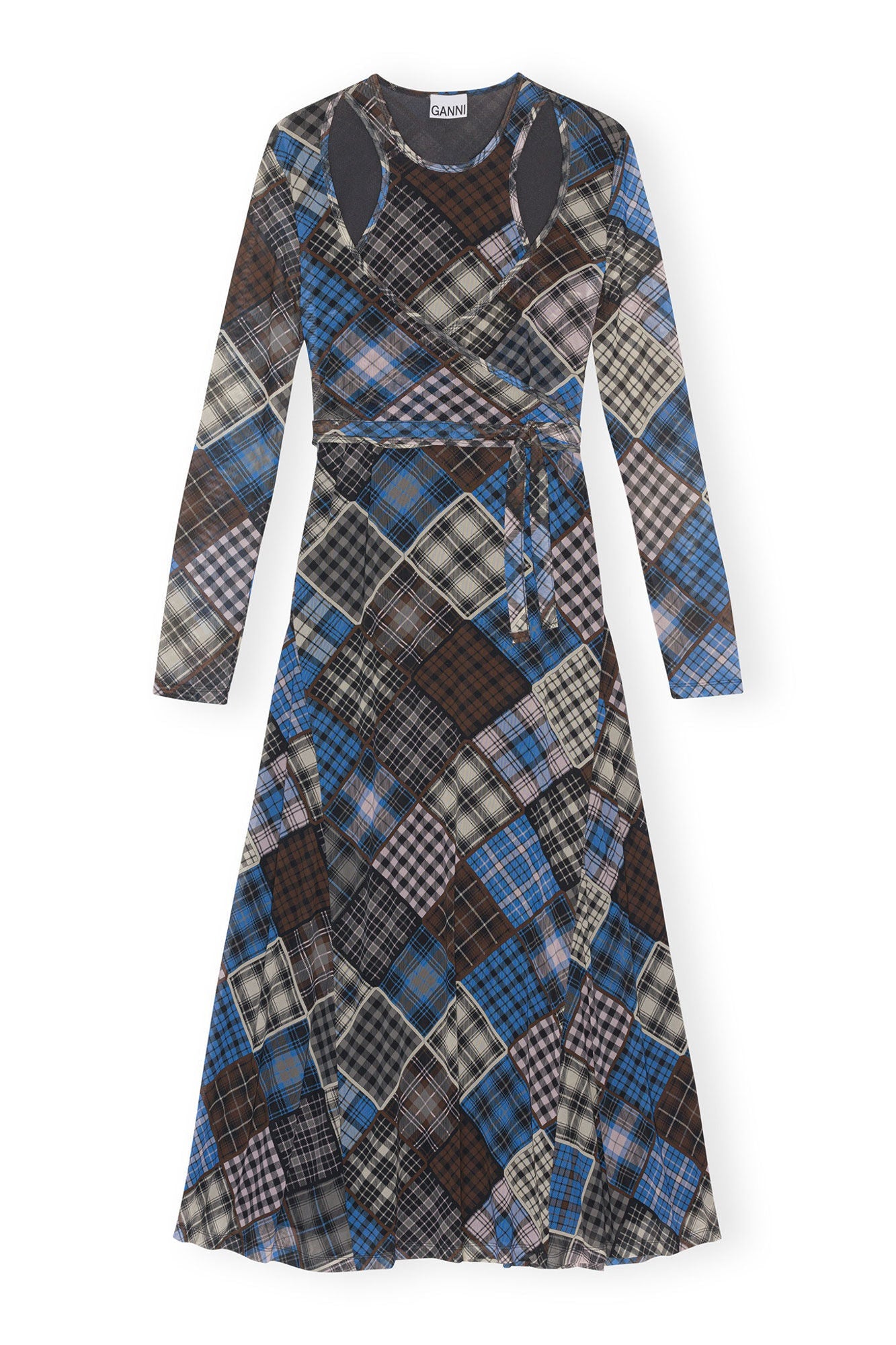 Printed Mesh Wrap Maxi Dress | Silver Lake Blue