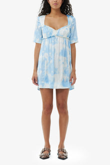 Printed Satin Short Sleeve Mini Dress | Powder Blue