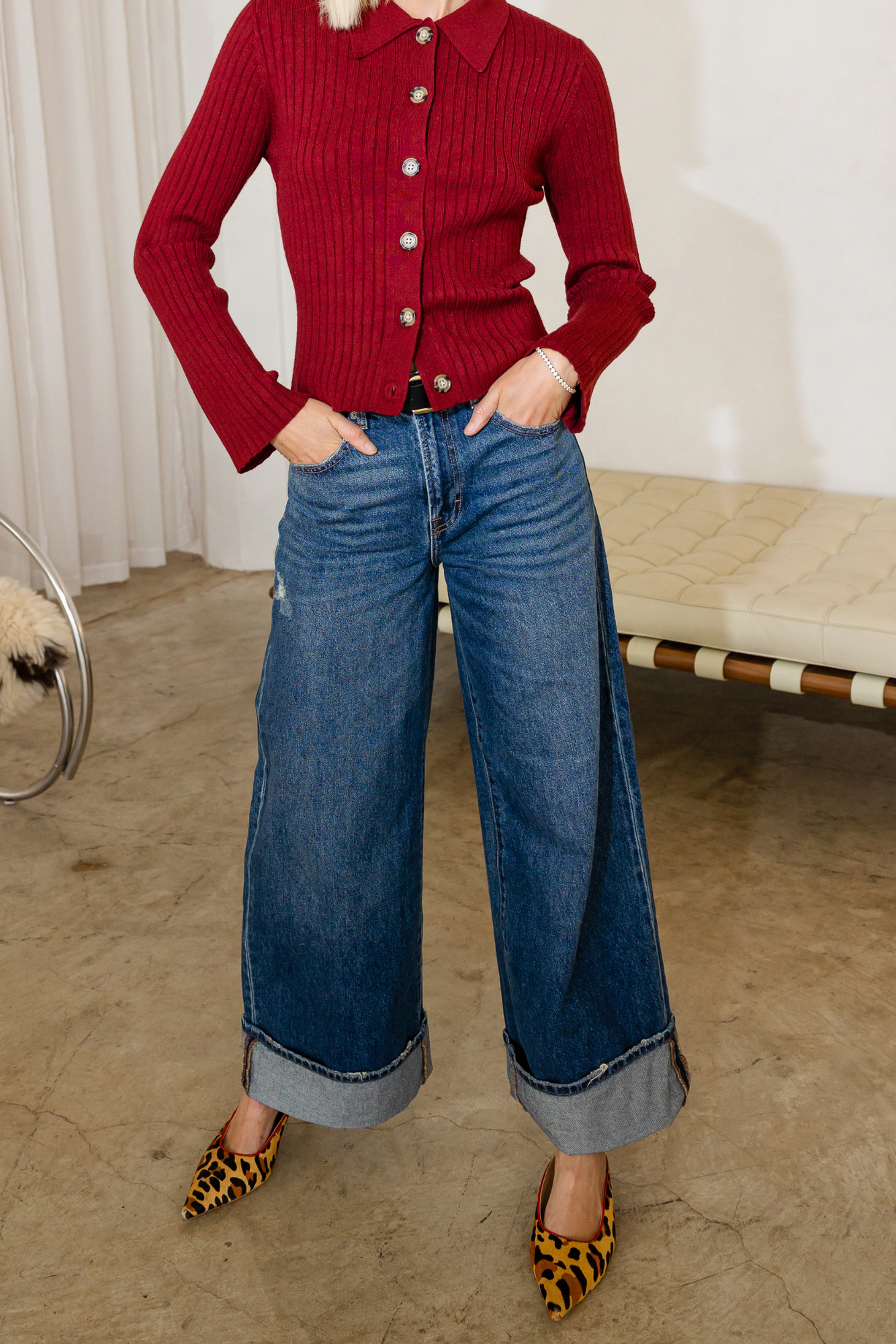 Hidden | Cuffed Dark Wash Wide Leg Jean | Blue
