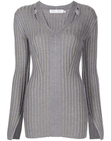 Proenza Schouler White Label | Women | Merino Rib Knit V-neck Sweater | Grey Mélange