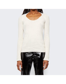 Proenza Schouler White Label | Women | Plaited Rib Scoop Neck Sweater | Bone x Pale Cashew
