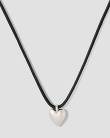 Small Puffy Heart Leather Cord Necklace gold necklace - alternate angle | fine necklaces