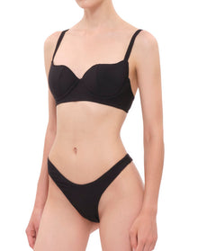 Pyxis Ribbed High Rise Bikini Bottom | Black