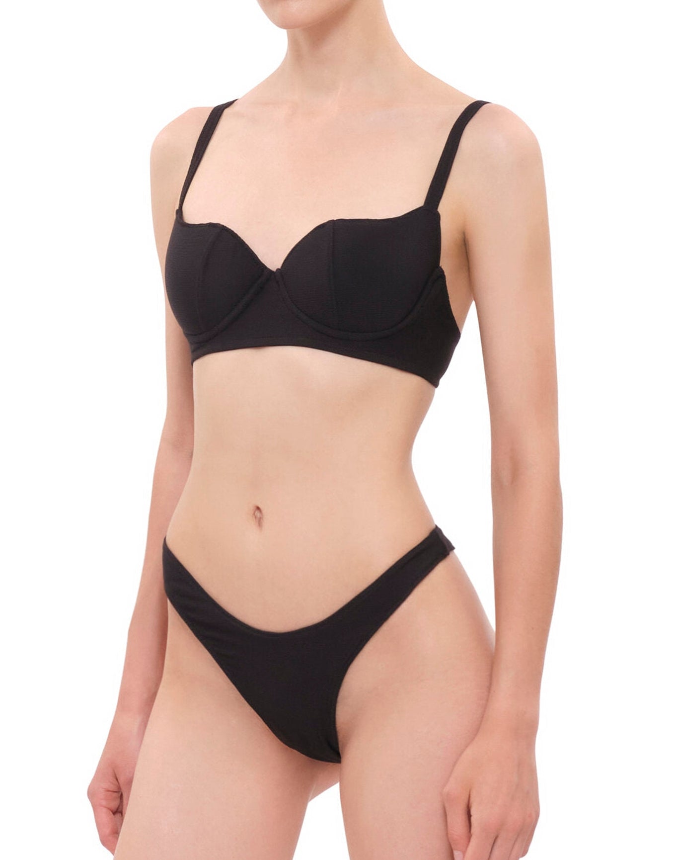 Pyxis Ribbed High Rise Bikini Bottom | Black