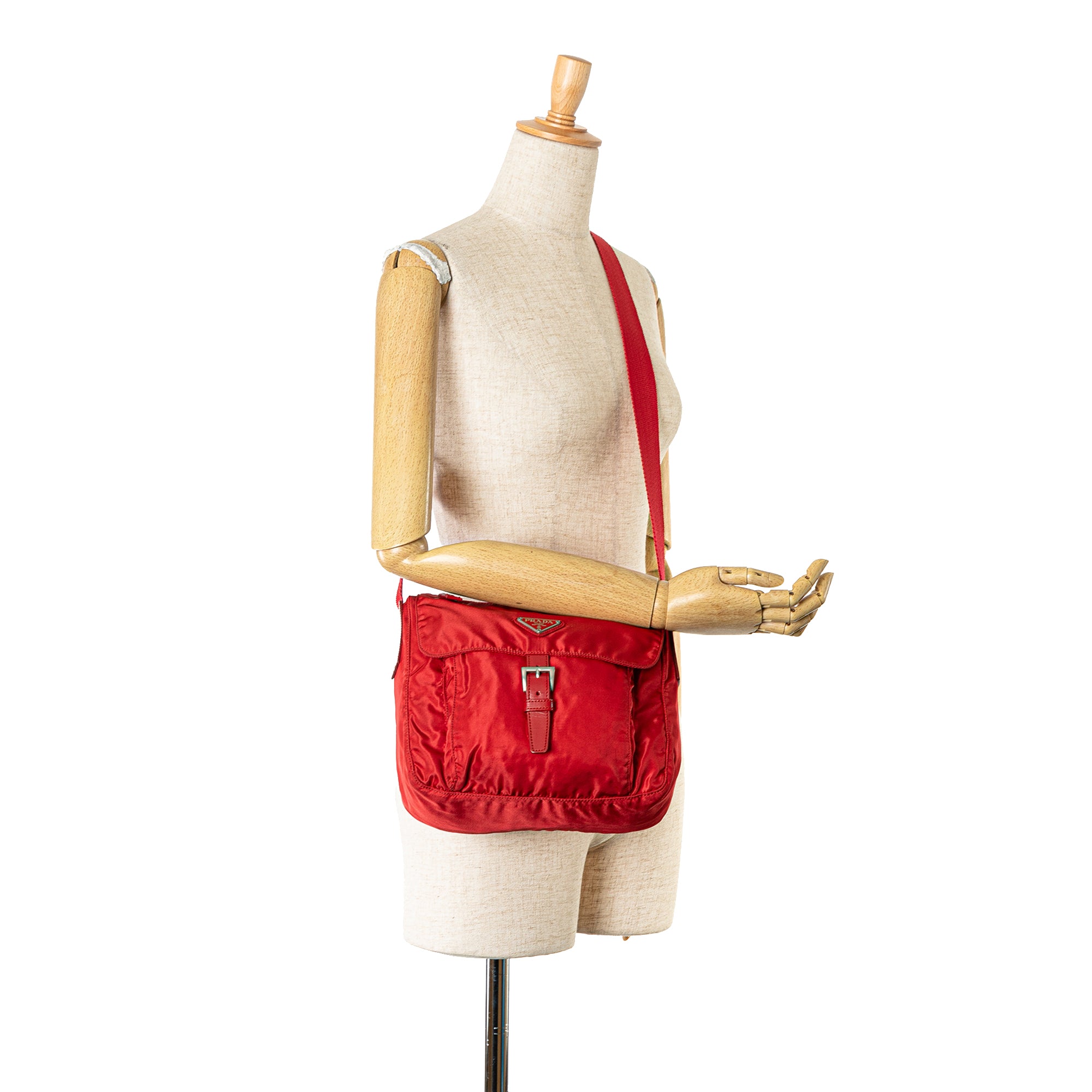 Prada | Pre-Owned Tessuto Zip Buckle Messenger Bag | Red
