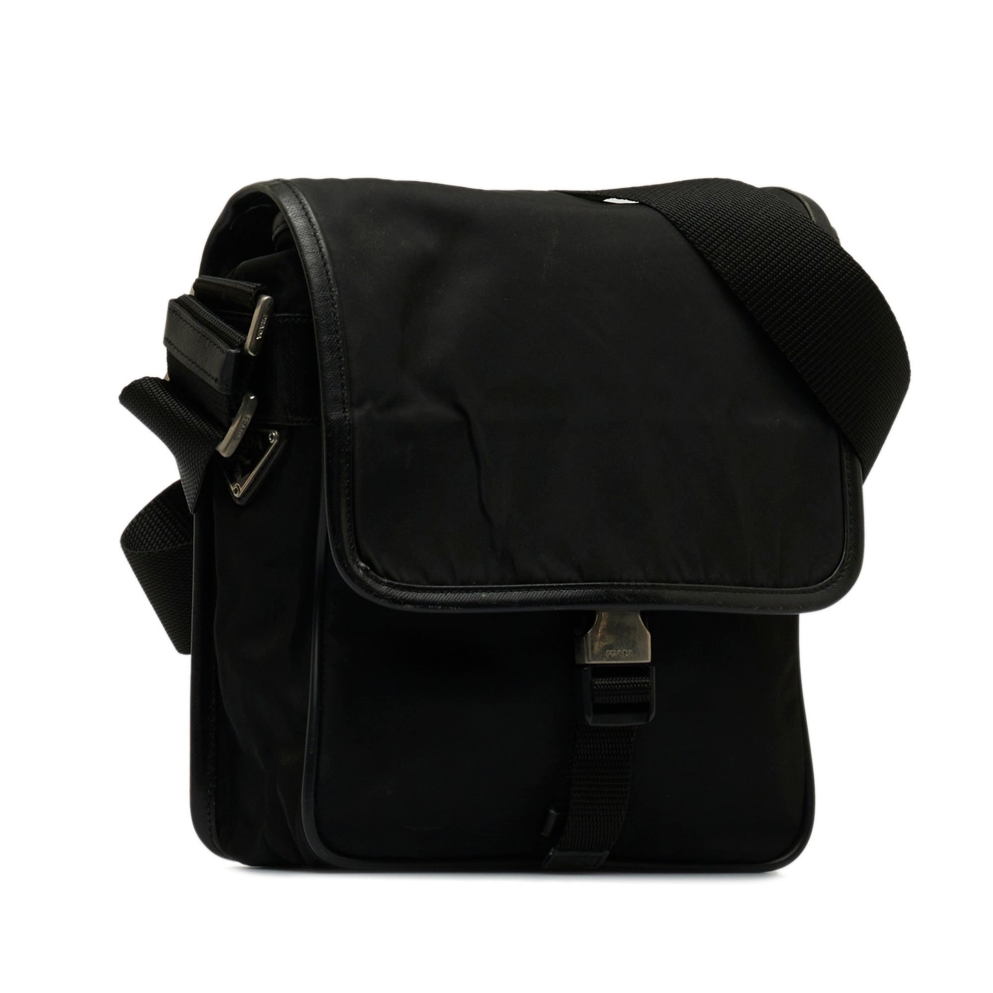 Prada | Pre-Owned Tessuto Buckle Messenger Bag | Black