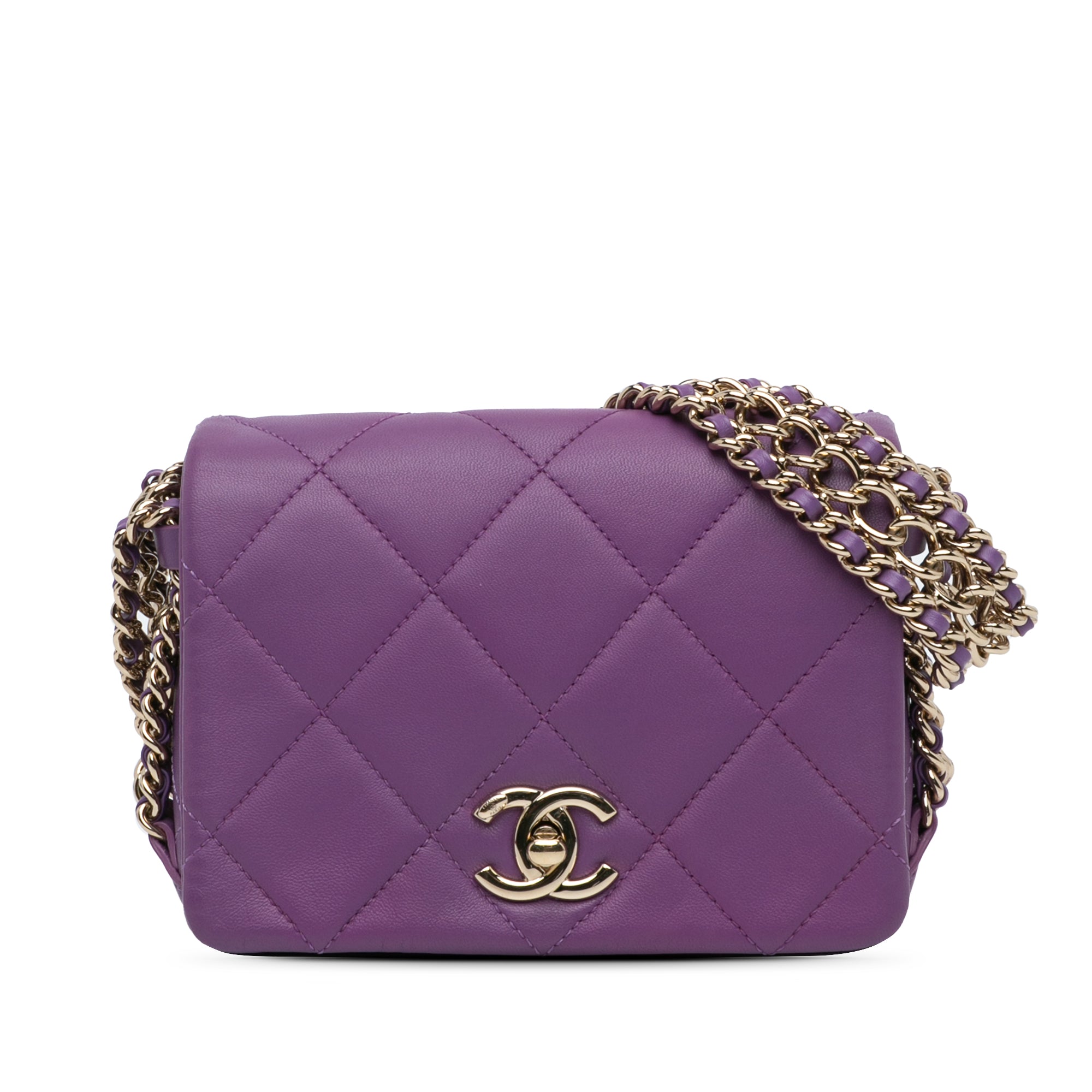 Chanel | Pre-Owned Mini Lambskin Triple Chain Full Flap | Purple