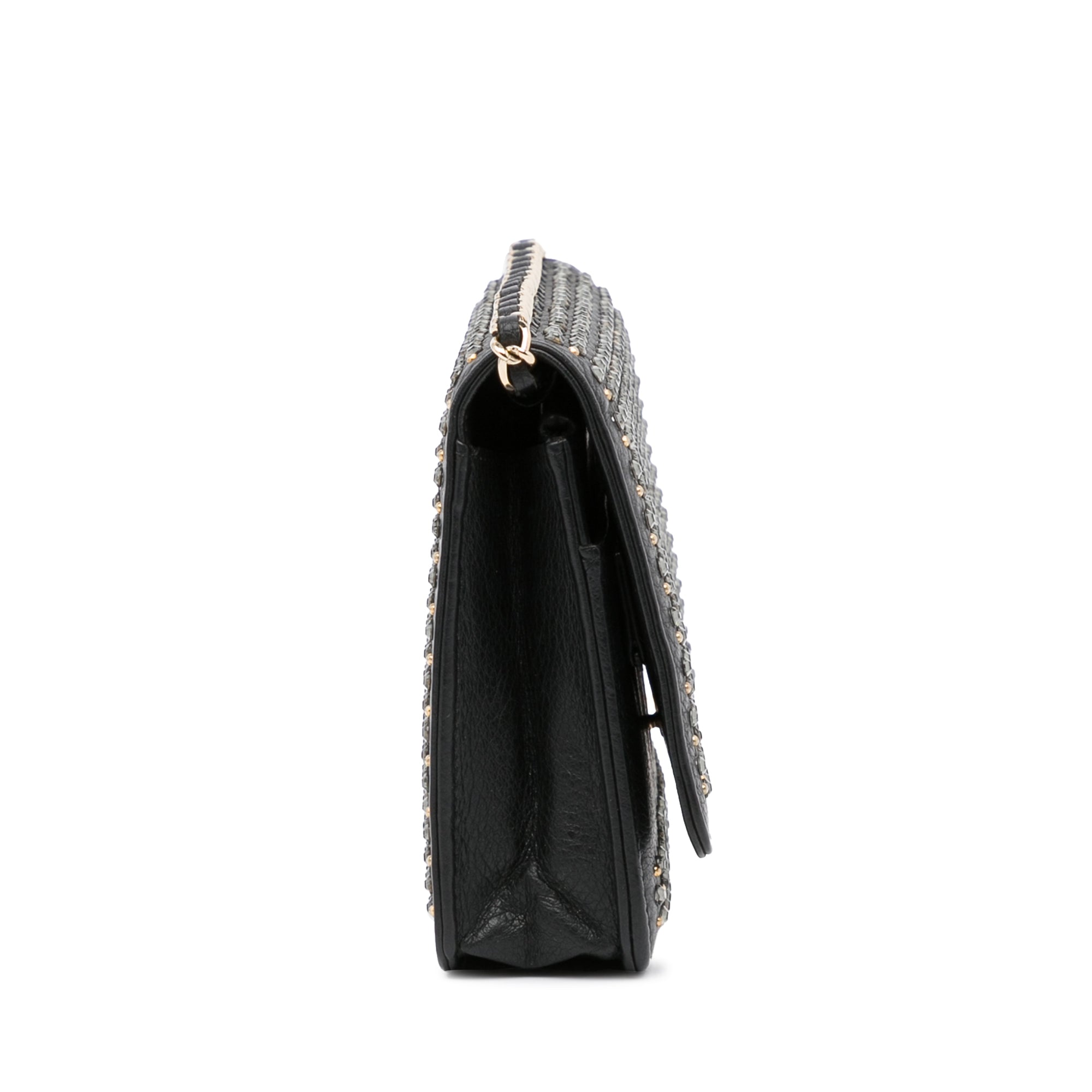 Chanel | Pre-Owned Studded Leather Wallet on Chain | Black