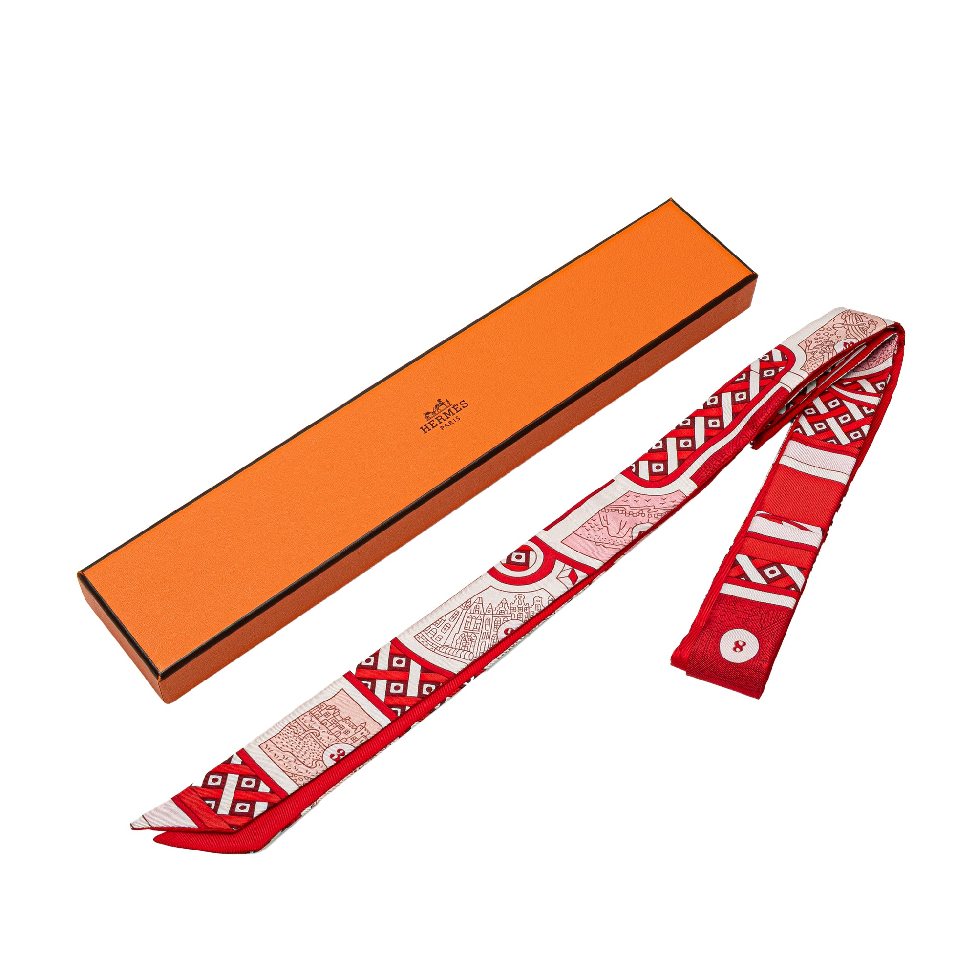 Hermes | Pre-Owned Le Tour Du Monde Twilly Silk Scarf | Red