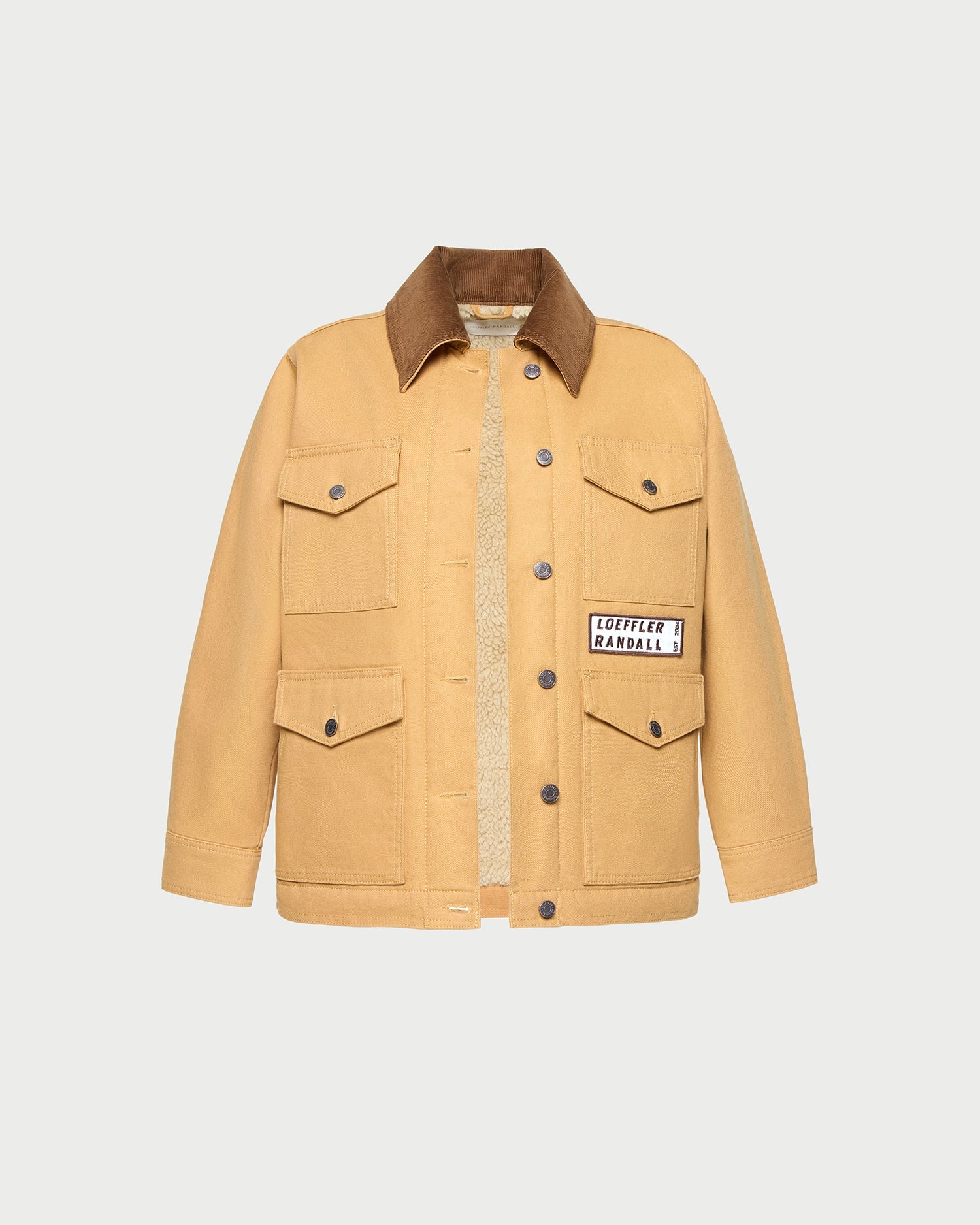 Quincy Jacket in canvas tan and brown corduroy.