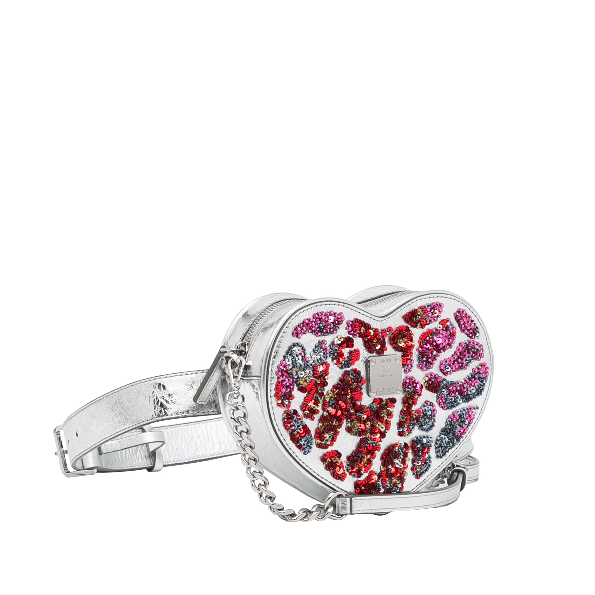 MCM | Pre-Owned Paticia Leopard Sparkle Satchel | SilverRed