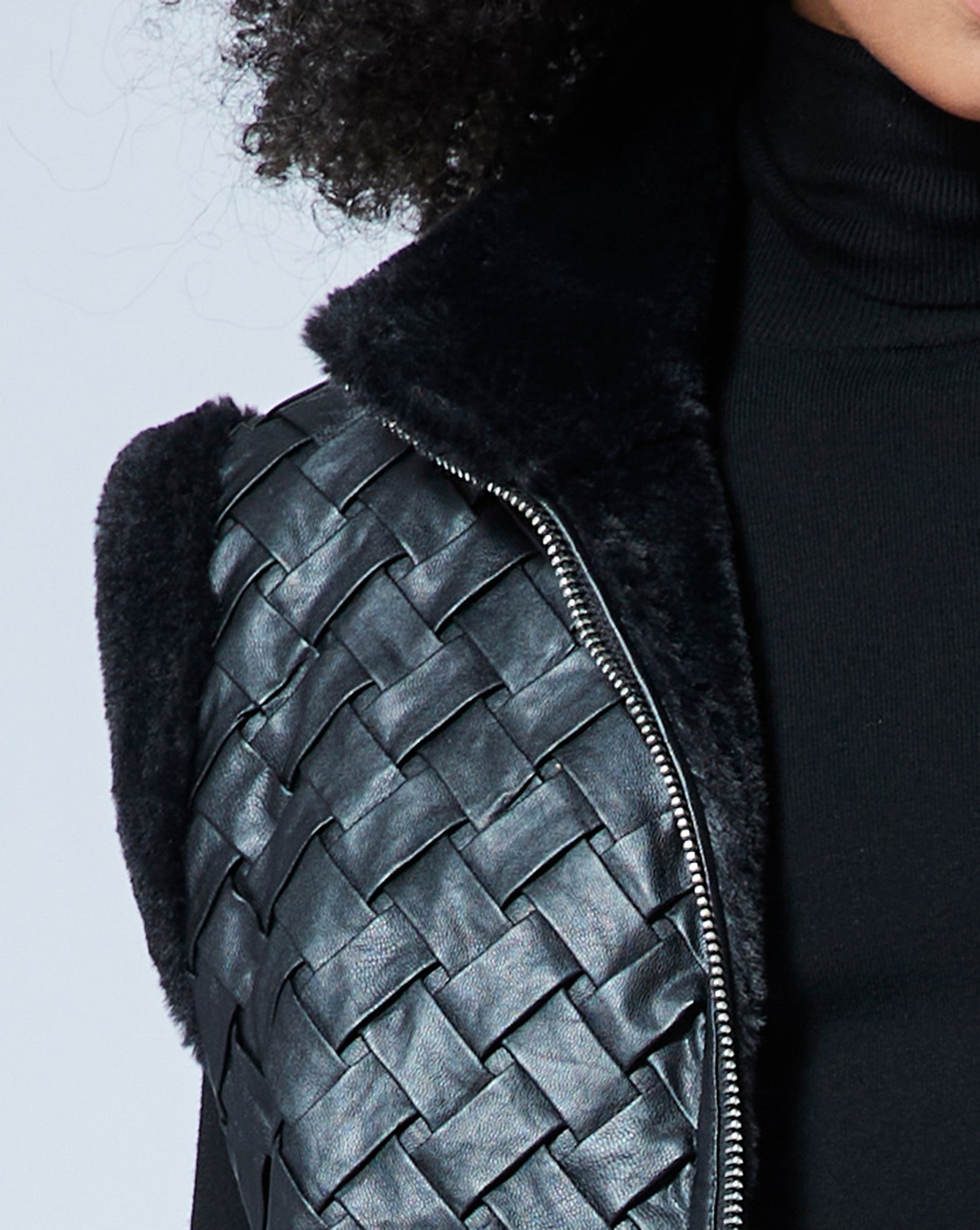 Woven Faux Leather with Faux Fur Lining Vest | Onyx