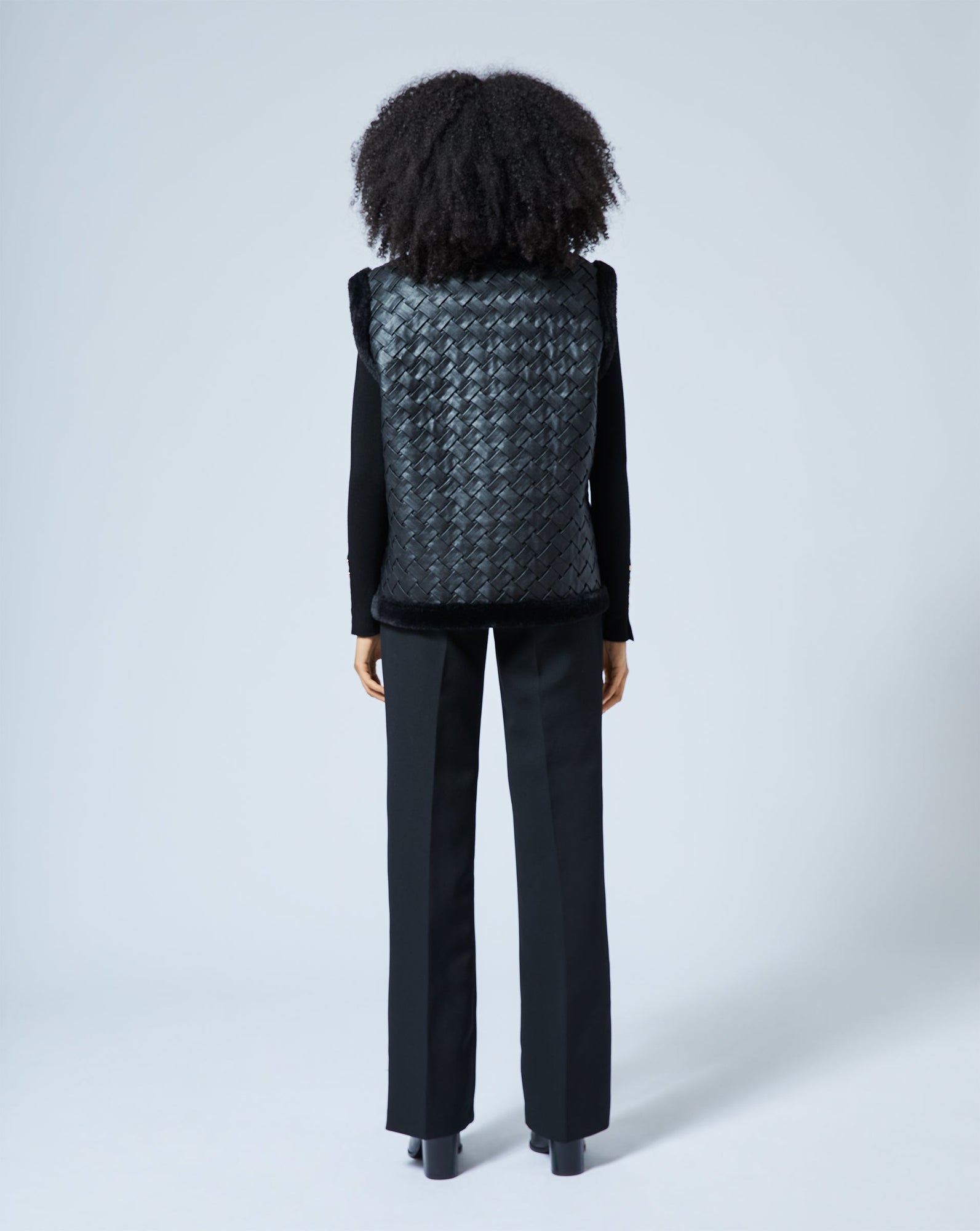 Woven Faux Leather with Faux Fur Lining Vest | Onyx