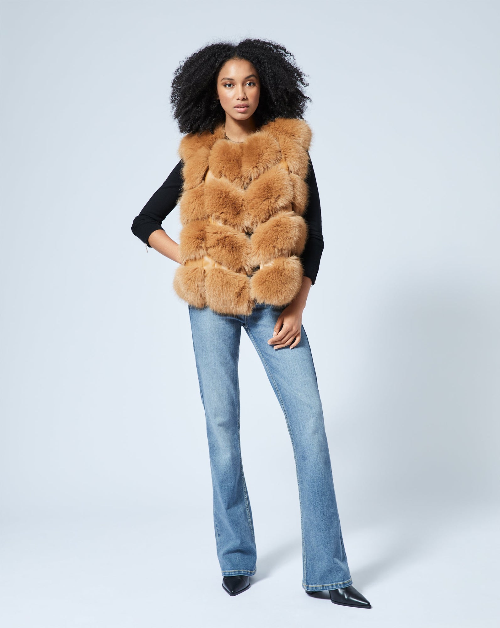 Faux Fur & Faux Leather Vest | Toffee Fur